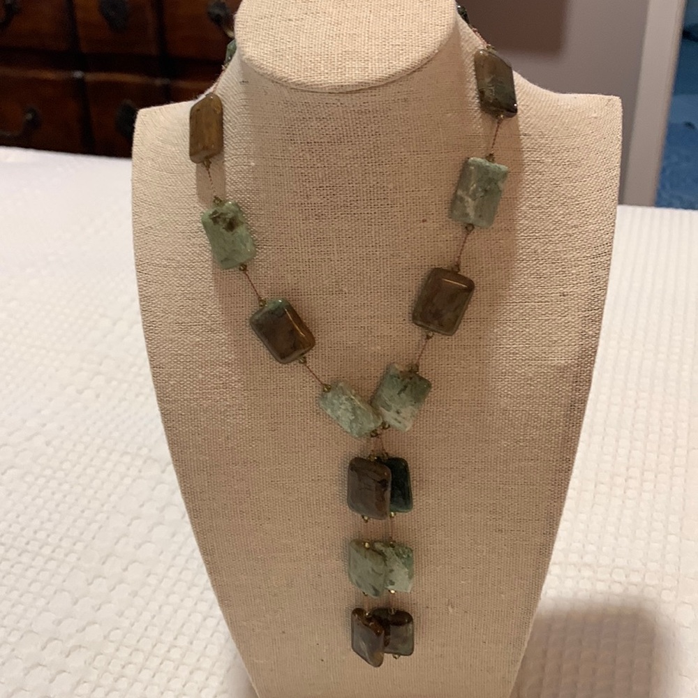 Margo Morrison Green Semi Precious Lariat Necklace.